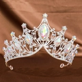 Silver Baroque crown with colorful marquise rhinestones on dark velvet background - Silver with Multi-color Rhinestones