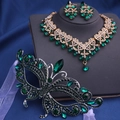 Parure bijoux mariée luxe avec collier cristal vert, boucles d'oreilles et masque - Collier en Strass Vert Base Dorée avec Masque (Style 13)