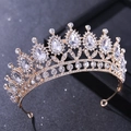 Diadème de mariée doré élégant avec strass étincelants et bijoux en forme de goutte - Base Or Strass Blanc (HG212 Blanc)