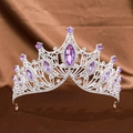 Baroque silver crown hairpiece with purple marquise rhinestones for brides - Silver Base + Purple Rhinestone