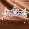 Baroque silver bridal crown with clear rhinestones on luxury brown satin fabric - Silver