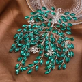 Handmade bridal hair vine with green crystal leaves and white stones on silver wire - Silver Thread Green