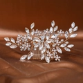 Peigne à cheveux de mariée doré avec perles et strass sur tissu en soie marron élégant - Peigne à cheveux / Or