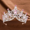 Baroque silver crown hairband with pink marquise rhinestones for wedding accessories - Silver / Pink
