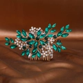 Peigne à cheveux de mariée doré à la main avec pierres émeraudes et perles blanches - Peigne à cheveux / Vert