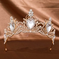 Golden Baroque bridal crown featuring pear-shaped crystals and shimmering rhinestones - Gold
