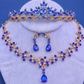 Parure de bijoux avec strass bleu roi, couronne dorée, collier et boucles d'oreilles - Style Strass Bleu Royal (Style 2)
