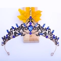 Corona cerchietto oro antico con strass blu e neri per sposa e feste di compleanno - Blu Reale Nero