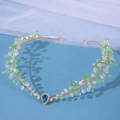 Tiara nuziale dorata stile foresta con cristalli verdi e gemma blu a forma di pera - Stile Foresta con Gemma Blu (169-2)