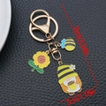 Cute yellow sunflower and bee gnome keychain with gold ring and lobster clasp - Sunflower Bee Gnome (ER1735)