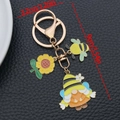 Cute yellow bee and sunflower enamel keychain with尺寸3.2x9cm measurement details - Sunflower Bee Wings Gnome (ER1736)