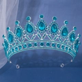 Couronne de mariée exquise avec strass bleu paon et base argentée pour les mariages - Argent Strass Bleu Lac