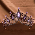 Vintage bronze baroque tiara with purple marquise rhinestones and black crystals - Black Base Purple Rhinestone