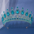 Couronne de mariée dorée avec strass bleu lagon et cristaux taille poire - Or Strass Bleu Lac