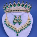 Elegante conjunto de joyas verde esmeralda con corona dorada collar y pendientes de boda - Estilo de Diamante de Imitación Verde Esmeralda (Estilo 6)