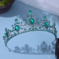 Vintage silver bridal tiara featuring large emerald green water-drop shaped gemstones - Antique Green