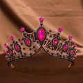 Baroque retro bronze crown with pink marquise rhinestones on brown silk background - Black Base Rose Red Rhinestone