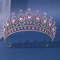Couronne de mariée bronze vintage avec cristaux violets en goutte et strass étincelants - Violet Antique