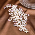 Peineta dorada de novia con perlas blancas grandes y brillantes diamantes AB - Colorido