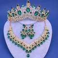 Conjunto de joyas de novia con corona de cristal verde, collar y pendientes en oro - Diamante de Imitación Verde Oscuro (Estilo 7)