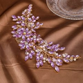 Peigne à cheveux de mariée avec cristaux violets, perles et branches dorées - Violet