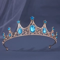Diadème baroque doré avec strass bleus ovales et cristaux étincelants pour mariée - Strass Bleu Lac Or