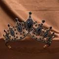 Baroque retro crown with black rhinestones and marquis crystals on bronze metal base - Black