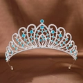 Eleganter Silberkronen-Haarschmuck mit blauen und weißen Kristallen für Hochzeiten - Silber Seeblau