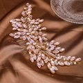 Peigne à cheveux de mariée avec cristaux roses et perles sur monture dorée élégante - Rose