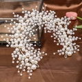 Exquisite handmade pearl headband with woven floral vine design for bridal hair styling - Silver 2