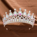 Close-up of bridal crown featuring silver alloy with rainbow AB teardrop crystals - Silver Rainbow Diamond