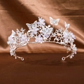 Silver bridal crown with purple resin petals, butterfly motifs and white faux pearls - Silver