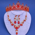 Conjunto de joyas de novia doradas con diamantes rojos incluye corona collar y pendientes - Estilo de Diamante de Imitación Bicolor Rojo y Blanco (Estilo 11)