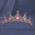 Barokke gouden kroon met roze kristallen en witte strassteentjes voor bruidsmode - Goud Roze