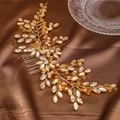 Peigne à cheveux de mariée doré avec cristaux champagne et perles orange, style élégant - Champagne