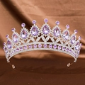 Detail of silver crown featuring purple teardrop crystals and white rhinestones - Silver Purple