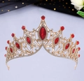 Vintage gold Baroque crown with marquise red gems and sparkling white rhinestones - Gold Red
