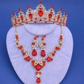 Conjunto de joyas doradas de lujo con diamantes rojos corona collar y pendientes juego - Estilo de Diamante de Imitación de Gota Roja (Estilo 13)