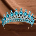 Silver bridal tiara with sparkling ocean blue crystals and rhinestones for weddings - Silver Lake Blue
