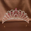 Exquisites goldenes Diadem mit rosa Kristallen und Strasssteinen für Bräute - Gold Rosenrot