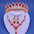 Conjunto de corona collar y pendientes dorados con diamantes de imitación rojos - Estilo de Diamante de Imitación de Lujo Rojo (Estilo 14)