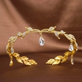 Goldene Brautkrone mit funkelnden Strassblättern und Kristalldesign für Hochzeit - Gold