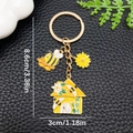 Süßer gelber Bienen- und Sonnenblumen-Schlüsselanhänger mit Maßen 8,6cm x 3cm - Blume Honigwabe Biene Haus (ER1747)