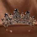 Corona da sposa barocca dorata con strass neri e raffinati motivi a voluta - Nero