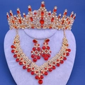 Set de joyas de novia barroco con cristales rojos, corona dorada, collar y pendientes - Estilo de Diamante de Imitación Barroco Rojo (Estilo 17)