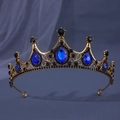 Vintage gouden tiara met grote ovale blauwe edelstenen en zwarte strass-stenen - Zwart & Koningsblauw