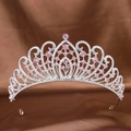 Elegantes silbernes Diadem mit rosa Herzkristallen und Straß für Brautfrisuren - Silberrosa