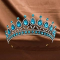 Vintage Gold Braut-Tiara mit wassertropfenblauen Edelsteinen und funkelnden Strasssteinen - Antik See Blau