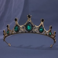Vintage barokke kroon in antiek goud met smaragdgroene kristallen en zwarte strass - Zwart Groen