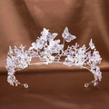 Silver bridal tiara with purple crystals, butterflies and pearls on silk background - Silver Purple